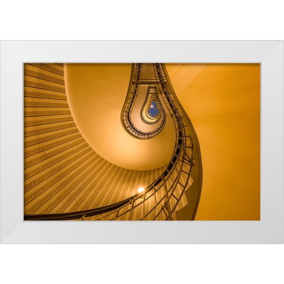 Jaynes Gallery 14x11 White Modern Wood Framed Museum Art Print Titled - Europe-Czech Republic-Prague-Spiral staircase in House of the Black Madonna
