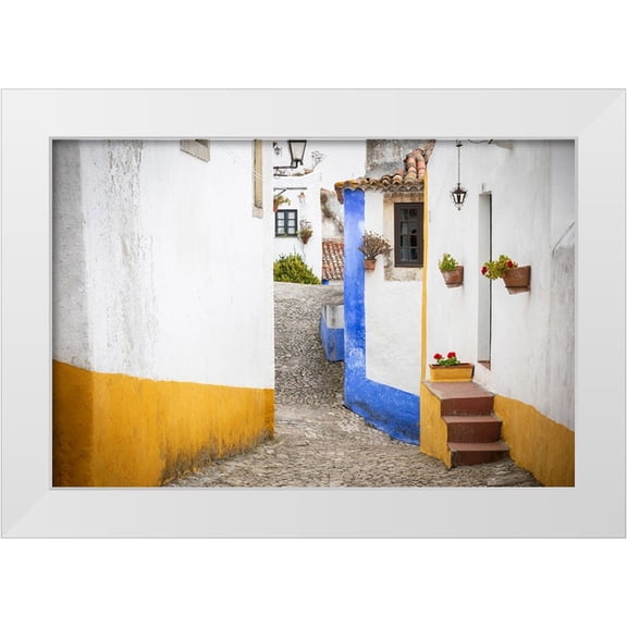 Jaynes Gallery 14x11 White Modern Wood Framed Museum Art Print Titled - Europe-Portugal-Obidos-Houses on cobblestone street