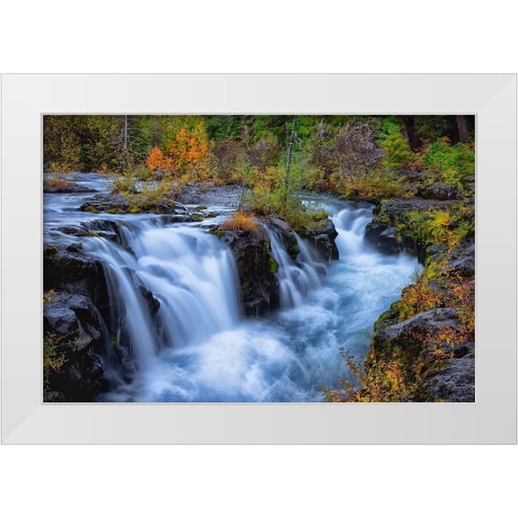 Jaynes Gallery 14x11 White Modern Wood Framed Museum Art Print Titled - Oregon-Rogue-Umpqua Scenic Byway Upper Rogue River cascades into narrow gorge