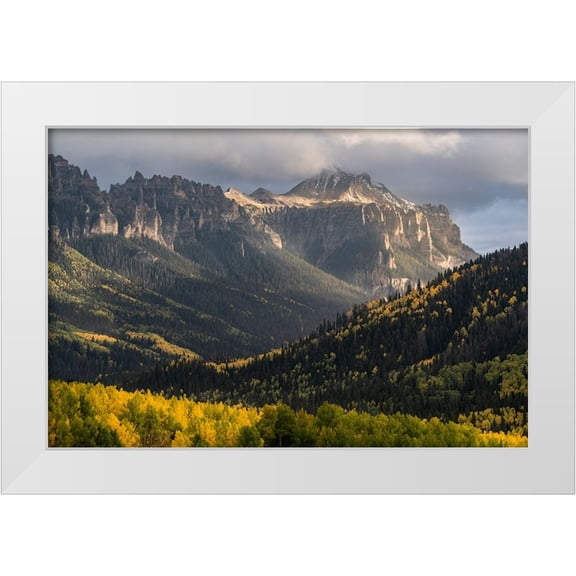 Jaynes Gallery 14x11 White Modern Wood Framed Museum Art Print Titled - USA-Colorado-Uncompahgre National Forest Rainstorm over Pinnacle Ridge in autumn