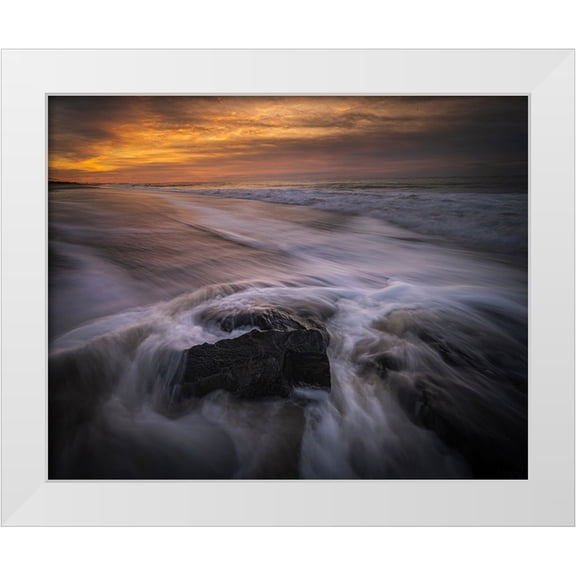 Jaynes Gallery 14x12 White Modern Wood Framed Museum Art Print Titled - USA-New Jersey-Cape May National Seashore Sunset on ocean and beach scenic