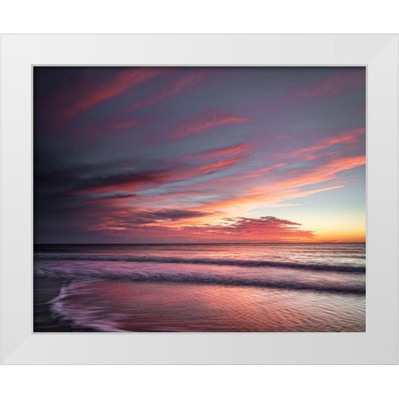Jaynes Gallery 14x12 White Modern Wood Framed Museum Art Print Titled - USA-New Jersey-Cape May National Seashore Sunset on ocean shore