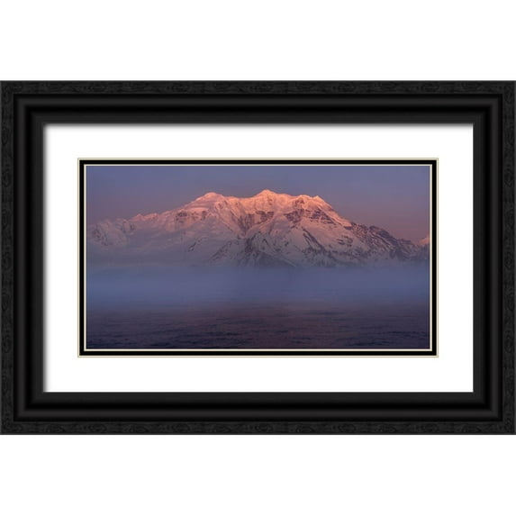 Jaynes Gallery 14x9 Black Ornate Wood Framed with Double Matting Museum Art Print Titled - Antarctica-South Georgia Island Panoramic of sunset on Mt Paget