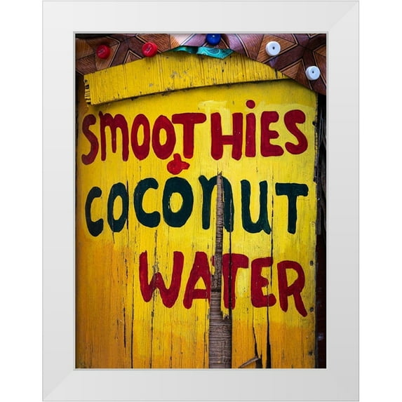 Jaynes Gallery 15x18 White Modern Wood Framed Museum Art Print Titled - Caribbean-Grenada-Island of Carriacou Vendor sign close-up