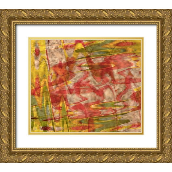 Jaynes Gallery 17x15 Gold Ornate Wood Framed with Double Matting Museum Art Print Titled - Yellow-green and red abstract