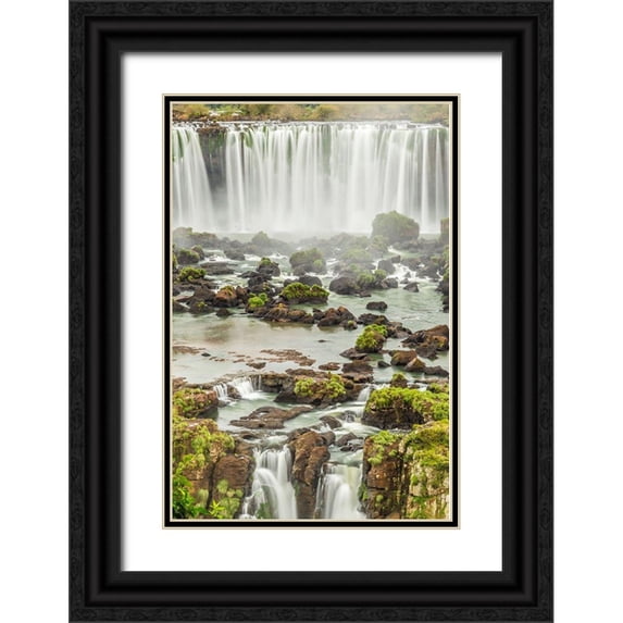 Jaynes Gallery 17x24 Black Ornate Wood Framed with Double Matting Museum Art Print Titled - Brazil-Iguazu Falls Landscape of waterfalls