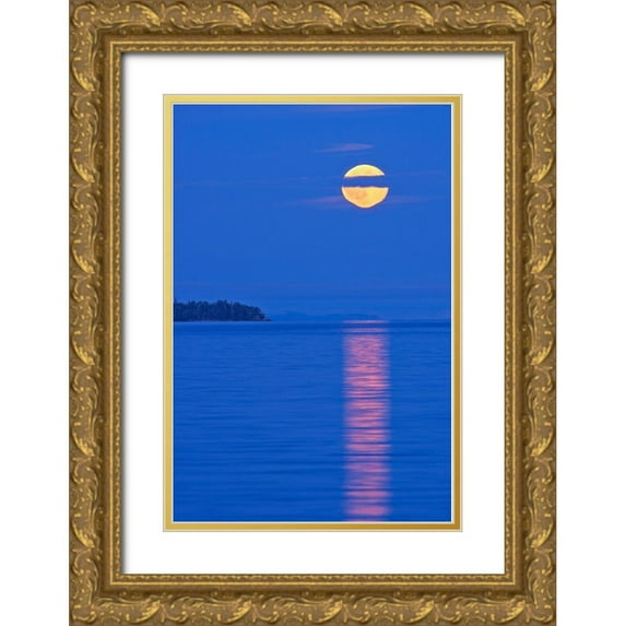 Jaynes Gallery 17x24 Gold Ornate Wood Framed with Double Matting Museum Art Print Titled - Canada-Ontario-Rossport Full moon rising over Lake Superior