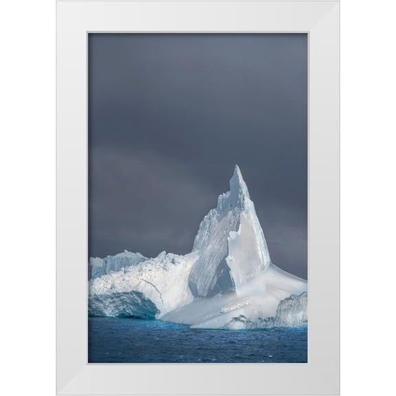 Jaynes Gallery 17x24 White Modern Wood Framed Museum Art Print Titled - Antarctica-South Georgia Island Lone iceberg and stormy sunset