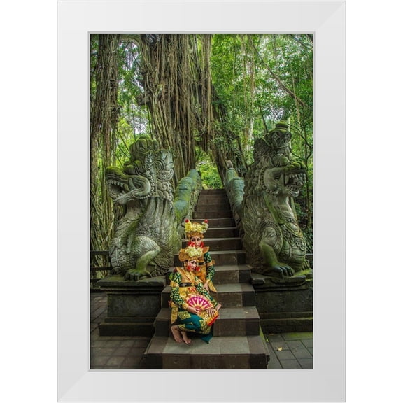 Jaynes Gallery 17x24 White Modern Wood Framed Museum Art Print Titled - Indonesia-Bali-Ubud Balinese dancers at Hindu temple (MR)