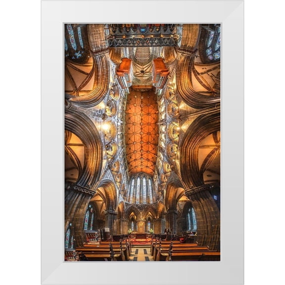 Jaynes Gallery 17x24 White Modern Wood Framed Museum Art Print Titled - Scotland-Glasgow Abstract panoramic of 12th century cathedral interior and ceiling