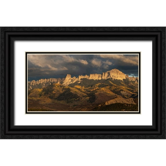 Jaynes Gallery 18x11 Black Ornate Wood Framed with Double Matting Museum Art Print Titled - USA-Colorado-Uncompahgre National Forest Panoramic autumn view of Cimarron Mountains at sunset