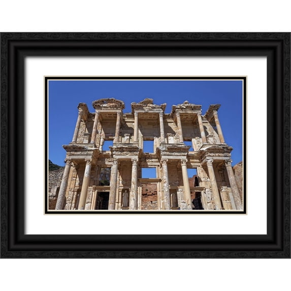 Jaynes Gallery 18x13 Black Ornate Wood Framed with Double Matting Museum Art Print Titled - Turkey-Ephesus Facade ruins of Celsus Library in ancient city