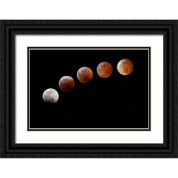 Jaynes Gallery 18x13 Black Ornate Wood Framed with Double Matting Museum Art Print Titled - Colorado Full moon phases in total lunar eclipse