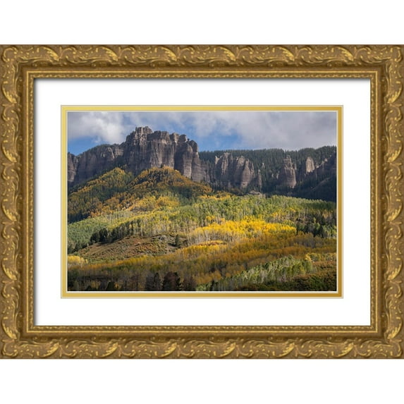 Jaynes Gallery 18x13 Gold Ornate Wood Framed with Double Matting Museum Art Print Titled - USA-Colorado-Uncompahgre National Forest Mountain and forest in autumn