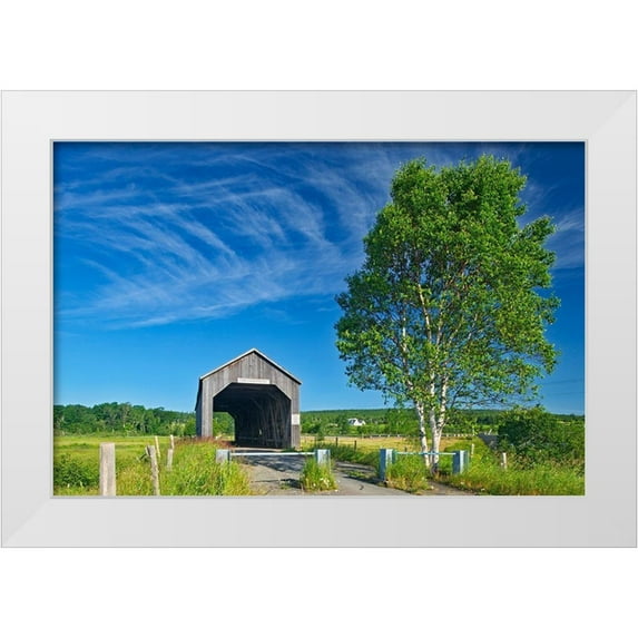Jaynes Gallery 18x13 White Modern Wood Framed Museum Art Print Titled - Canada-New Brunswick-Riverside-Albert Sawmill Creek covered bridge