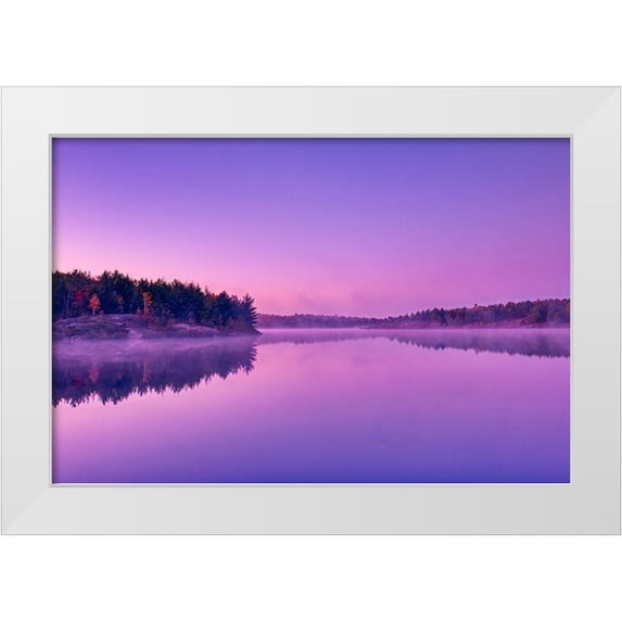 Jaynes Gallery 18x13 White Modern Wood Framed Museum Art Print Titled - Canada-Ontario-Sudbury Dawn light on Lake Laurentian
