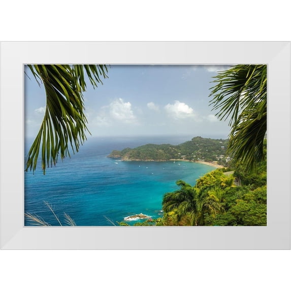 Jaynes Gallery 18x13 White Modern Wood Framed Museum Art Print Titled - Caribbean-Tobago Castara Bay ocean beach and jungle landscape