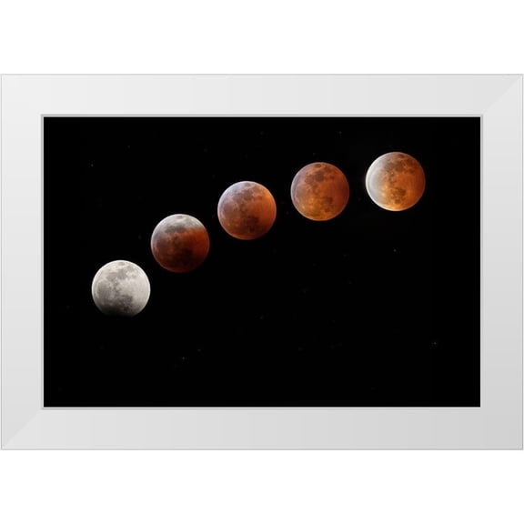 Jaynes Gallery 18x13 White Modern Wood Framed Museum Art Print Titled - Colorado Full moon phases in total lunar eclipse