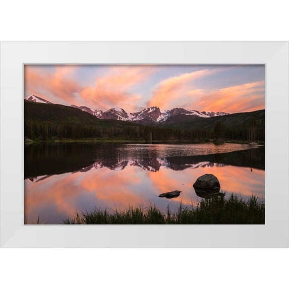 Jaynes Gallery 18x13 White Modern Wood Framed Museum Art Print Titled - Colorado-Rock Mountain National Park Sunrise reflection in Sprague Lake