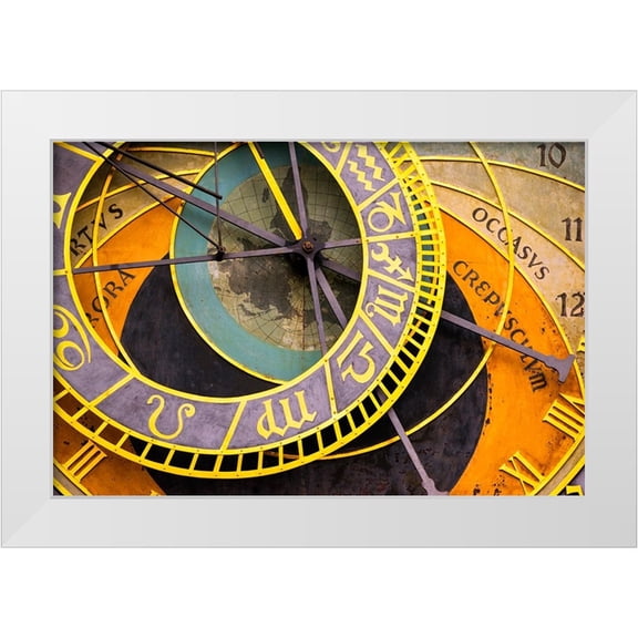 Jaynes Gallery 18x13 White Modern Wood Framed Museum Art Print Titled - Europe-Czech Republic-Prague-Astronomical clock on Old Town Hall