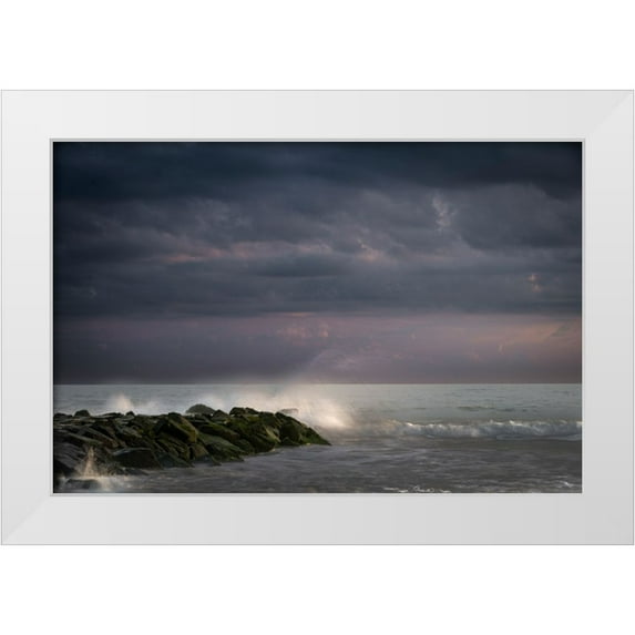 Jaynes Gallery 18x13 White Modern Wood Framed Museum Art Print Titled - USA-New Jersey-Cape May National Seashore Cloudy sunset on seashore