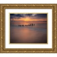 thumbnail image 1 of Jaynes Gallery 18x15 Gold Ornate Wood Framed with Double Matting Museum Art Print Titled - USA-New Jersey-Cape May National Seashore Sunrise on pier posts on ocean shore, 1 of 4