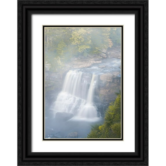 Jaynes Gallery 18x24 Black Ornate Wood Framed with Double Matting Museum Art Print Titled - USA-West Virginia-Davis Overview of waterfall in Blackwater State Park