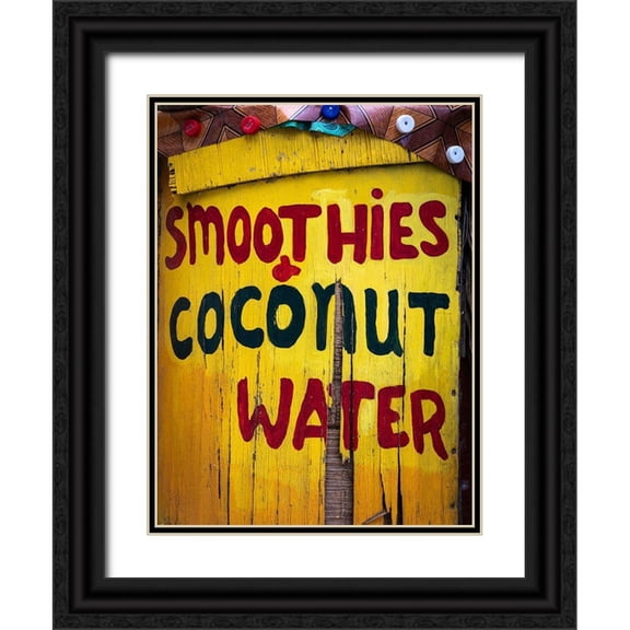 Jaynes Gallery 19x24 Black Ornate Wood Framed with Double Matting Museum Art Print Titled - Caribbean-Grenada-Island of Carriacou Vendor sign close-up