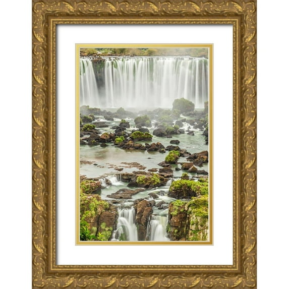 Jaynes Gallery 23x32 Gold Ornate Wood Framed with Double Matting Museum Art Print Titled - Brazil-Iguazu Falls Landscape of waterfalls
