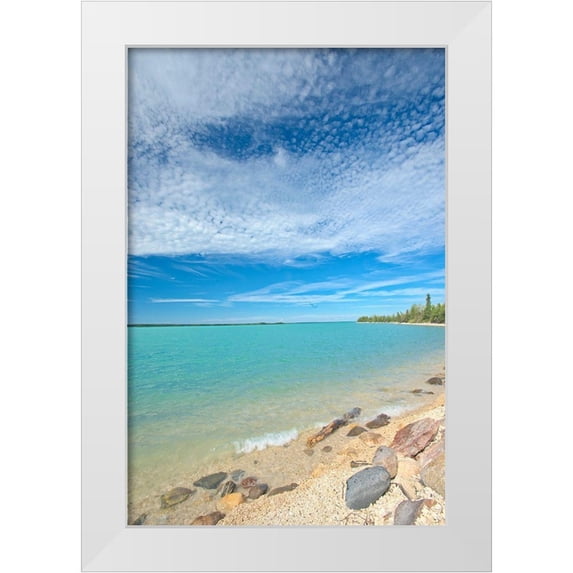 Jaynes Gallery 23x32 White Modern Wood Framed Museum Art Print Titled - Canada-Manitoba-Little Limestone Lake Lake and rocks on shore
