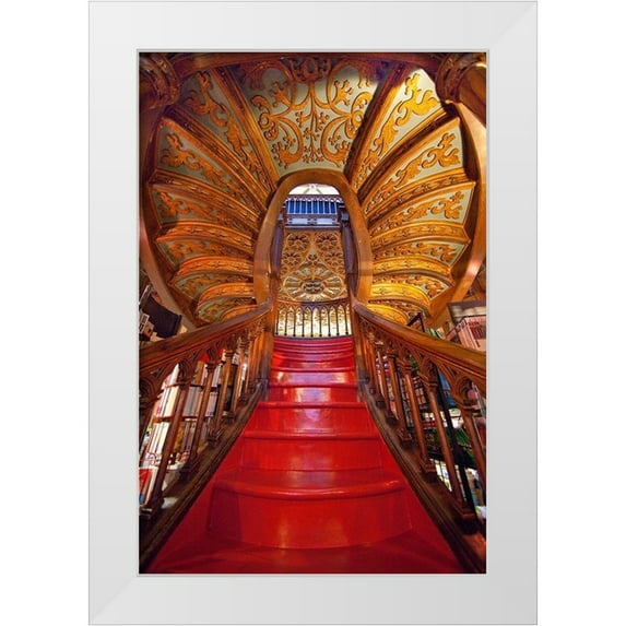 Jaynes Gallery 23x32 White Modern Wood Framed Museum Art Print Titled - Portugal-Porto Ornate staircase in the Lello Bookstore