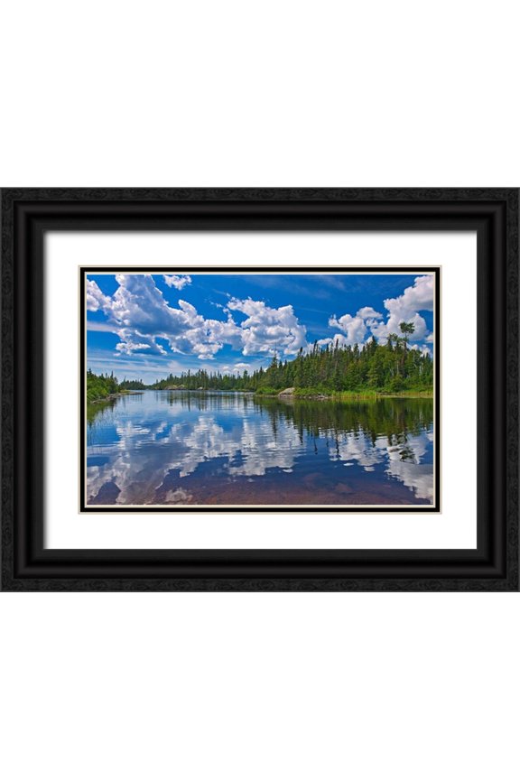Jaynes Gallery 24x17 Black Ornate Wood Framed with Double Matting Museum Art Print Titled - Canada-Ontario-Obatanga Provincial Park-Clouds reflected in Burnfield Lake