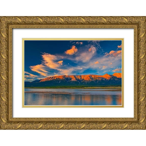 Jaynes Gallery 24x17 Gold Ornate Wood Framed with Double Matting Museum Art Print Titled - Canada-Alberta Canadian Rocky Mountains and Abraham Lake at sunrise