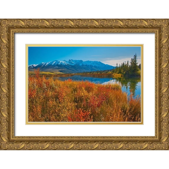 Jaynes Gallery 24x17 Gold Ornate Wood Framed with Double Matting Museum Art Print Titled - Canada-Alberta-Jasper National Park Reflections in Talbot Lake