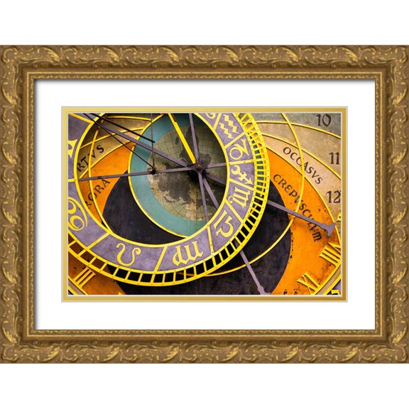 Jaynes Gallery 24x17 Gold Ornate Wood Framed with Double Matting Museum Art Print Titled - Europe-Czech Republic-Prague-Astronomical clock on Old Town Hall