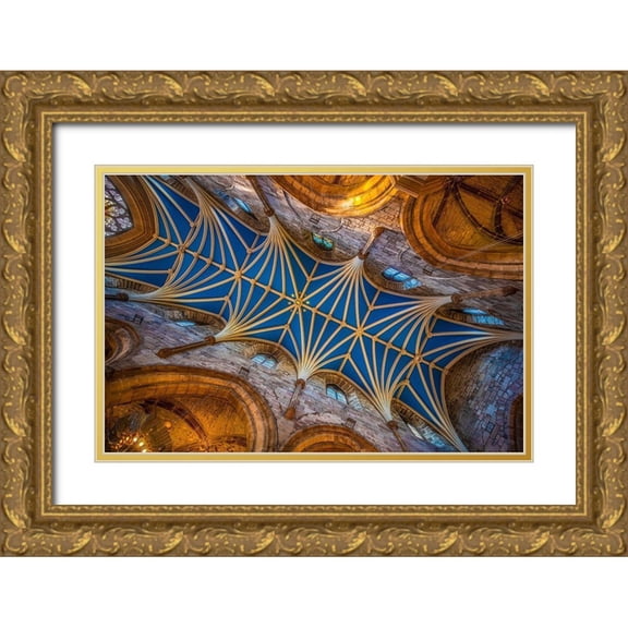 Jaynes Gallery 24x17 Gold Ornate Wood Framed with Double Matting Museum Art Print Titled - Scotland-Edinburgh 12th century ceiling in St Giles Cathedral