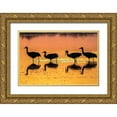 thumbnail image 1 of Jaynes Gallery 24x17 Gold Ornate Wood Framed with Double Matting Museum Art Print Titled - USA-New Mexico-Bosque Del Apache National Wildlife Refuge-Sandhill crane silhouettes in water at su, 1 of 4
