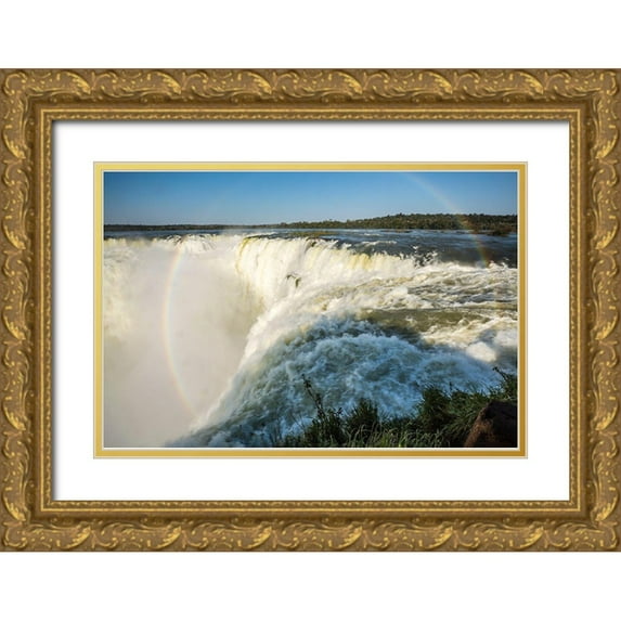 Jaynes Gallery 24x17 Gold Ornate Wood Framed with Double Matting Museum Art Print Titled - Brazil-Iguazu Falls Landscape of waterfalls