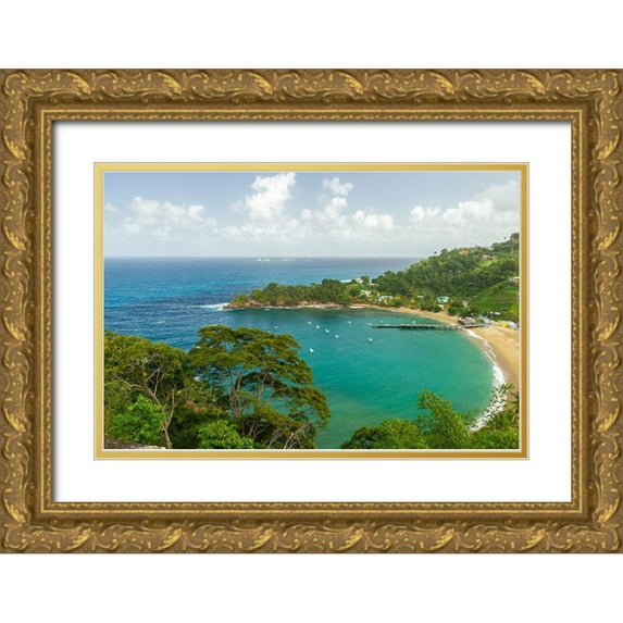 Jaynes Gallery 24x17 Gold Ornate Wood Framed with Double Matting Museum Art Print Titled - Caribbean-Tobago Parlatuvier Bay and beach landscape