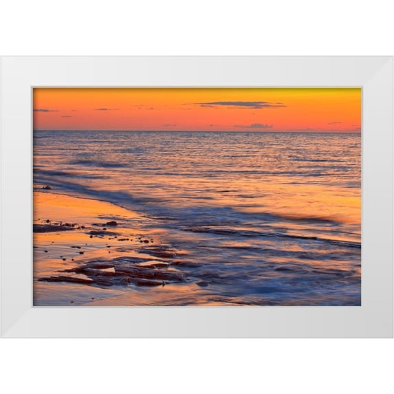 Jaynes Gallery 24x17 White Modern Wood Framed Museum Art Print Titled - Canada-Prince Edward Island-Cable Head Shoreline along Gulf of St Lawrence at sunset