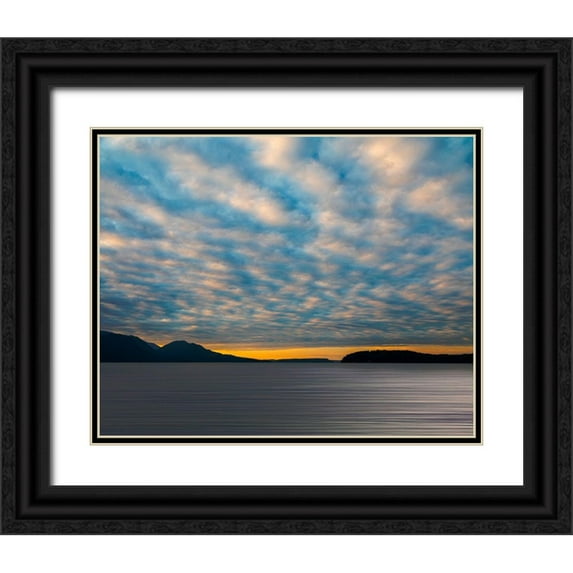 Jaynes Gallery 24x20 Black Ornate Wood Framed with Double Matting Museum Art Print Titled - Washington-Seabeck Cloudy sunset on Hood Canal