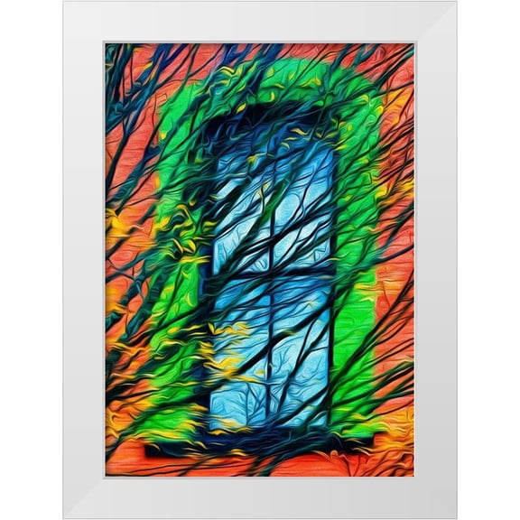 Jaynes Gallery 24x32 White Modern Wood Framed Museum Art Print Titled - Oregon-Silverton Abstract of autumn leaves and building window
