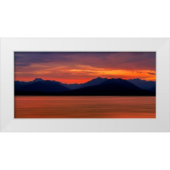 Jaynes Gallery 32x17 White Modern Wood Framed Museum Art Print Titled - USA-Washington State-Seabeck Composite panoramic sunset over Hood Canal