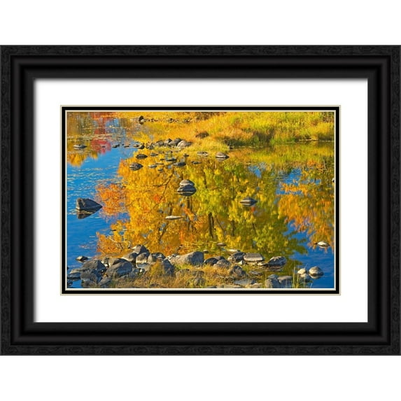 Jaynes Gallery 32x23 Black Ornate Wood Framed with Double Matting Museum Art Print Titled - Canada-Ontario-Whitefish Autumn colors reflect in Vermilion River