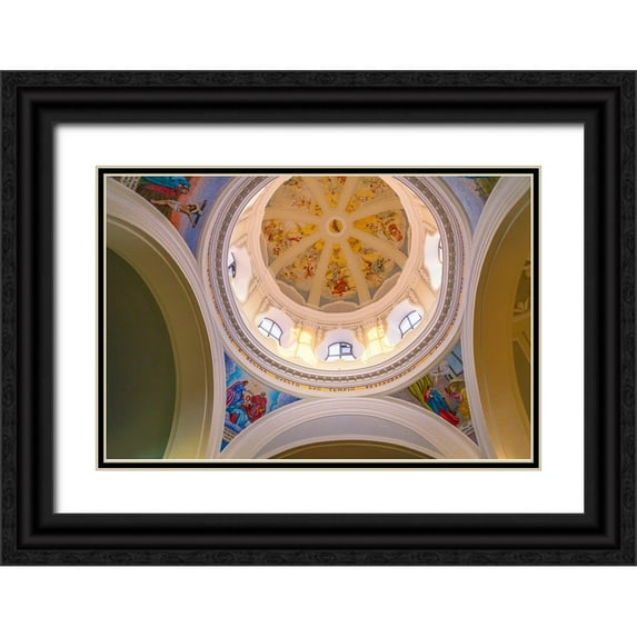 Jaynes Gallery 32x23 Black Ornate Wood Framed with Double Matting Museum Art Print Titled - Europe-Italy-Procida-Interior dome of Santuario S-Maria delle Grazie Incornata church