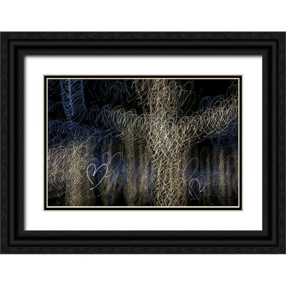 Jaynes Gallery 32x23 Black Ornate Wood Framed with Double Matting Museum Art Print Titled - USA-Arizona-Buckeye-Abstract of decorated trees at night during Christmas