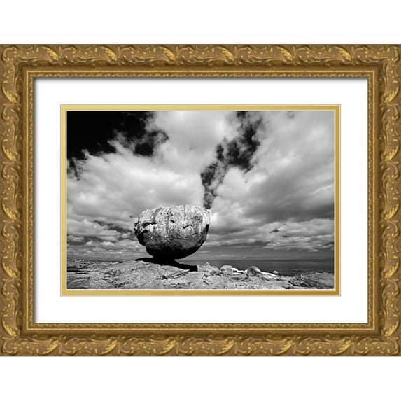 Jaynes Gallery 32x23 Gold Ornate Wood Framed with Double Matting Museum Art Print Titled - Canada-British Columbia-Haida Gwaii Balance Rock on Graham Island
