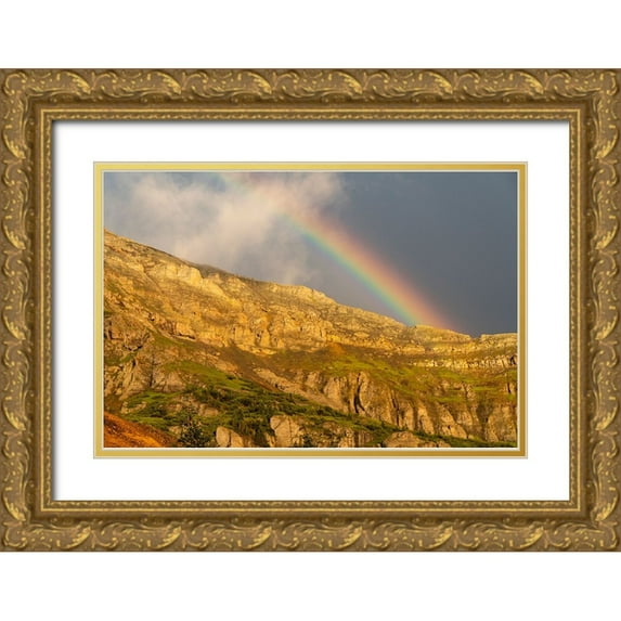 Jaynes Gallery 32x23 Gold Ornate Wood Framed with Double Matting Museum Art Print Titled - USA-Colorado Rainbow over mountain