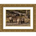 thumbnail image 1 of Jaynes Gallery 32x23 Gold Ornate Wood Framed with Double Matting Museum Art Print Titled - Wyoming-Yellowstone National Park Three grizzly bear cubs, 1 of 4