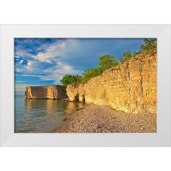 Jaynes Gallery 32x23 White Modern Wood Framed Museum Art Print Titled - Canada-Manitoba-Steep Rock Limestone cliffs along Lake Manitoba at sunset Manitoba-Canada
